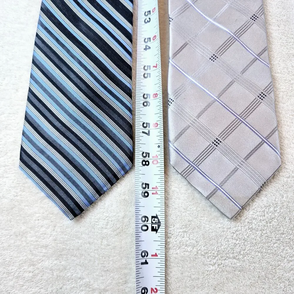 Lot of 2 DKNY Donna Karan Designer Striped Blue & Gray 100% Silk Neckties